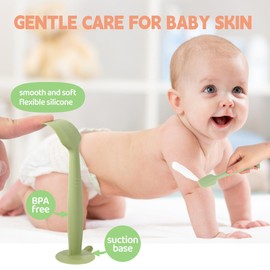 MAIKKB Baby Diaper Cream Spatula 3 Pack Diaper Spatulas Soft Silicone Diaper Cream Applicator Baby Butt Paste Spatula Brush with Suction Base,Full Size(Gray+Off-white+Green