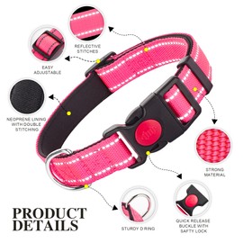2 Pack Reflective Dog Collars for Medium Large and Small Breed Dogs Male Female,Padded Soft Durable Nylon Neoprene Collar for Puppy Dogs Girl Boy with Quick Release Safety Buckle,Pink,Blue,S