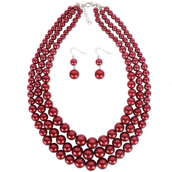 JAVARNV - Juego de collar y arete de perlas para