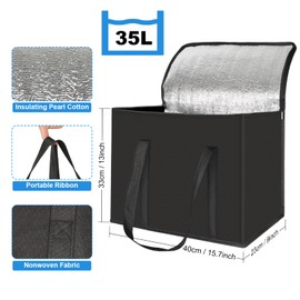 Esilihom 2 Pack Food Delivery Bag, 35L Large Insulated Thermal Bag for Hot & Cold Food, Reusable Grocery Tote with Zipper, Pizza Delivery/Picnic/Camping/Men/Women