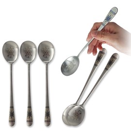 Balwoo [6 P][Made in Korea] Korean Style Soup Spoon 8.5 inch Premium 304(18/10) Stainless Steel Dessert Spoons Dinner Spoon, Table Spoon, Rice Spoon Ice Cream Scoop (Turtle Blue)