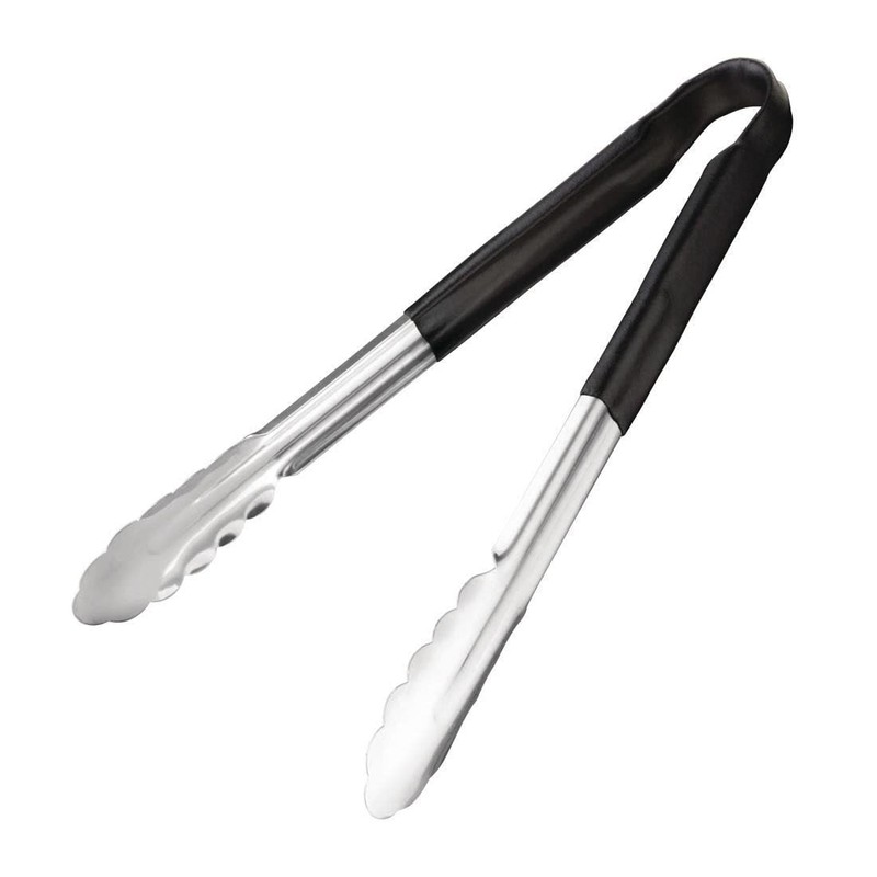 Hygiplas Pro-Grade Kitchen Serving Tongs 300mm, Black Colour Coded -