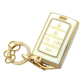 Key Fob Cover for Jeep with Keychain Soft TPU Car Key Shell Case Protector Compatible with Jeep Grand Cherokee L 2022 Grand Wagoneer 2022 Wagoneer 2022 Grand Cherokee L 2021 (White)