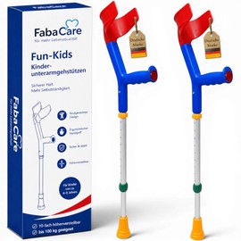 2 x FabaCare Crutch for Children, Forearm Crutch, Walking Aid, Height Adjustable, Lightweight Crutch, Children's Crutch up to 100 kg, Blue, Multicoloured