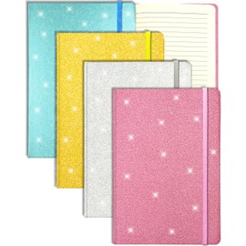 4er-Pack Glitzer Notizbuch A5 Liniert, 21x14,5cm 80 Blätter Funkelnder Glitzer Löst Sich Nie Ab Teenager Notizbuch Blanko Hardcover Tagebuch Mädchen Geschenk für Schreiben Home Office Schule Arbeit