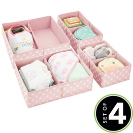 mDesign Set of 2 Storage Boxes - Organiser in 2 Sizes with 2 Compartments for Children's Room - Synthetic Fibre Storage System with Attractive Polka Dots Pattern - Pink/White