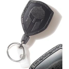 DQL Spartan Keychain with Retractable Cord Belt Clip Black Steel Cartoon Design, black