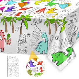 Giant Dinosaur Coloring Tablecloth for Kids - Huge Dinosaur World Theme Table Cover Large Jurassic Painting Poster for Children Dinosaur Birthday Party Supplies Decorations 54x108 Inch