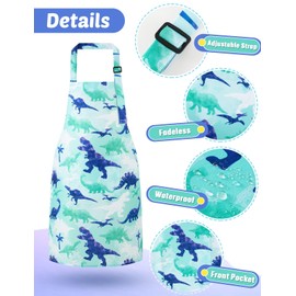 Kids Aprons - 2 Pack Dinosaur Kids Art Aprons for Boys Waterproof Toddler Chef Aprons for Cooking Baking Painting Gardening Adjustable Bib Apron for Kids with Pocket Kitchen Classroom Art Smocks