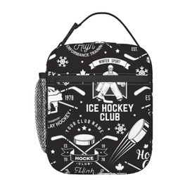 cromcu Insulated Lunch Box for Boys Kids Hockey Lunch Box for Work,Picnic,School,Travel,Hiking, Beach or Fishing Polyester Hockey Lunch Bag Ice Hockey Retro Style