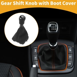 Partuto 6 Speed Manual Gear Shift Knob with Cover No.7E0711113H - Car Shift Lever Knob - for VW Transporter 2015-2020 Plastic Faux Leather Black - 1 Pc