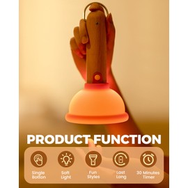 Amaredom Plunger Night Light, Cute Plunger Lamp, Wooden Bar Silicone Funny Nightlight, Rechargeable LED Funny Flashlight with 30 Minutes Timer & One Button Control, Bedroom, Washroom, Living Room