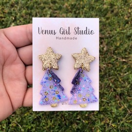Glittery Christmas Trees Earrings - Color: Lilac