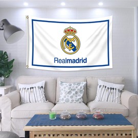 Konern Real Madrids Flag Banner 3x5 feet Soccer Durable Double Sides Football Soccer 2 Grommets(Duplex printing,Bright & Vibrant 150D Polyester,Brass grommet design is durable)