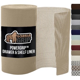 GORILLA GRIP powerGRIP Drawer Shelf and Cabinet Liner, Thick Strong Hold, Non-Adhesive Liners Protect Kitchen Cabinets and Cupboard, Bathroom Drawers, Easy Install, Breathable Mat, 12" x20', Beige