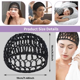 4PCS Crochet Hair Net - Soft Mesh Hair Wrap for Sleeping, Curls & Bun Lifting - Breathable Snood Hat for Women, Thick/Short Knit Hairs Cover for Long/Short Straight or Curly Hairs, Wig Cap (Black)