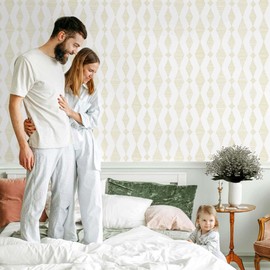 MelunMer Modern Peel and Stick Wallpaper Boho Self Adhesive Removable Wall Paper Geometric Contact Paper for Cabinets Wallpaper for Bedroom/Bathroom Waterproof Contact Papers Beige/White 78.8In 17.3In