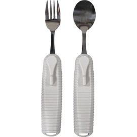 Aidapt Adaptive Large Handled Fork and Spoon Set Utensils with Multi Angled Head Adjustment for Use Arthritis, Disabled, Elderly