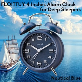FLOITTUY (Loud Alarm for Deep Sleepers 4'' Twin Bell Alarm Clock, Stereo Digital Dial Alarm Clock with Backlight for Bedroom and Home Decoration(Nautical Blue)