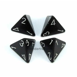 WCXPQ0408E4 Black Opaque Dice with White Numbers D4 Aprox 16mm (5/8in) Pack of 4 Dice Chessex