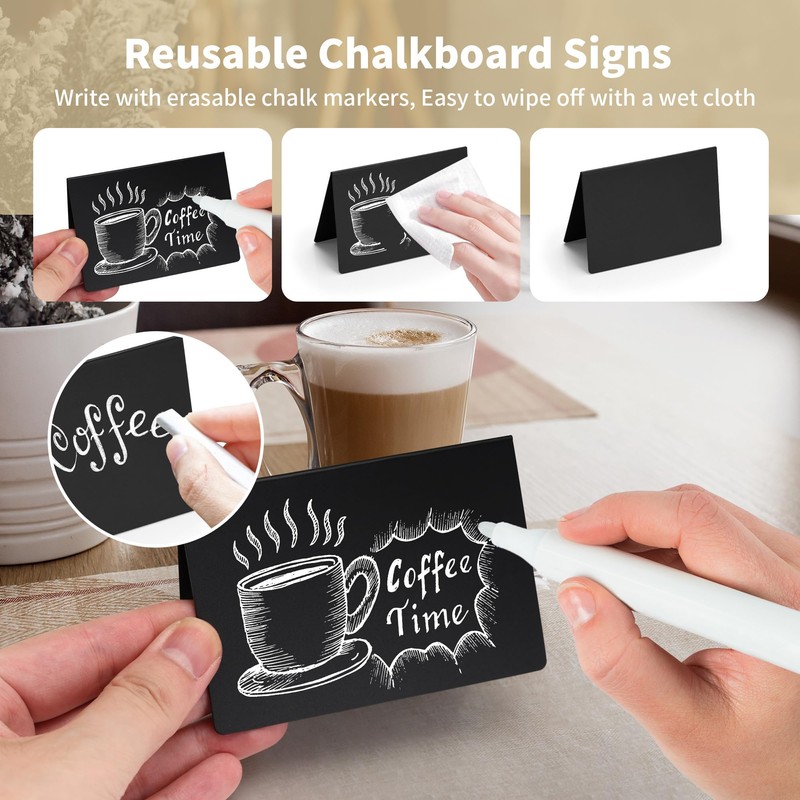 YKUKIZEE 50 PCS Mini Chalkboard Signs, Small Black Chalkboard Signs
