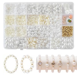 White Beads Set, Beads for Bracelets, Adult Beads, White Beads for Threading for DIY Beads for Jewellery Making, Bracelets Making Yourself Beads for Threading for Adults Girls