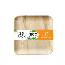 Naturelia 100% Compostable 8-Inch Palm Leaf Disposable Plates Square- Faux Wood Style Dinnerware Set, Reliable Kitchen Accessories Safe for Microwaves, Ovens and Freezers, Square Plates