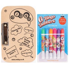 evelay Christmas Bingo Set with Board & 6 Colourful Dabbers - Family Game Night, Fundraisers, Party or Club Use - Durable Ink Markers