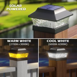 SIEDiNLAR Solar Post Cap Lights 2 Modes Metal 4x4 Deck Fence Post Light Waterproof Outdoor for 3.5x3.5 4x4 Wooden Vinyl Posts Patio Garden Decor, Warm/Cool White (6 Pack, Black)