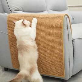 Cat Scratcher Mat with Sticky Tapes, 31.5" x 19.7" Sisal Cat Scratching Carpet for Indoor Cats, Horizontal Cat Scratcher for Cat House, Scratching Posts, and Couch Protection(Camel)