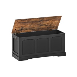 CHOEZON 39.4" Storage Chest Bench with Lift Lid, Toy Chest with Safety Hinge, Entryway Shoe Bench, Wooden Storage Trunk, Holds up to 220 lb, for Living Room, Bedroom, Black and Rustic Brown MCW12BF