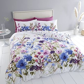 Catherine Lansfield Countryside Floral Reversible Double Duvet Cover Set with Pillowcases White
