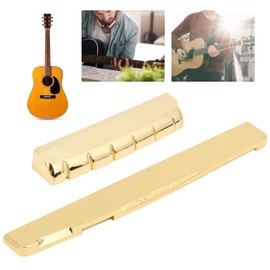 6 String Guitar Bridge Saddle & Nut, Guitar Nut and Saddle Set Metal Acoustic Brass, Acoustic Guitar Bridge Parts Replacement & Accessories(74mm Saddle)