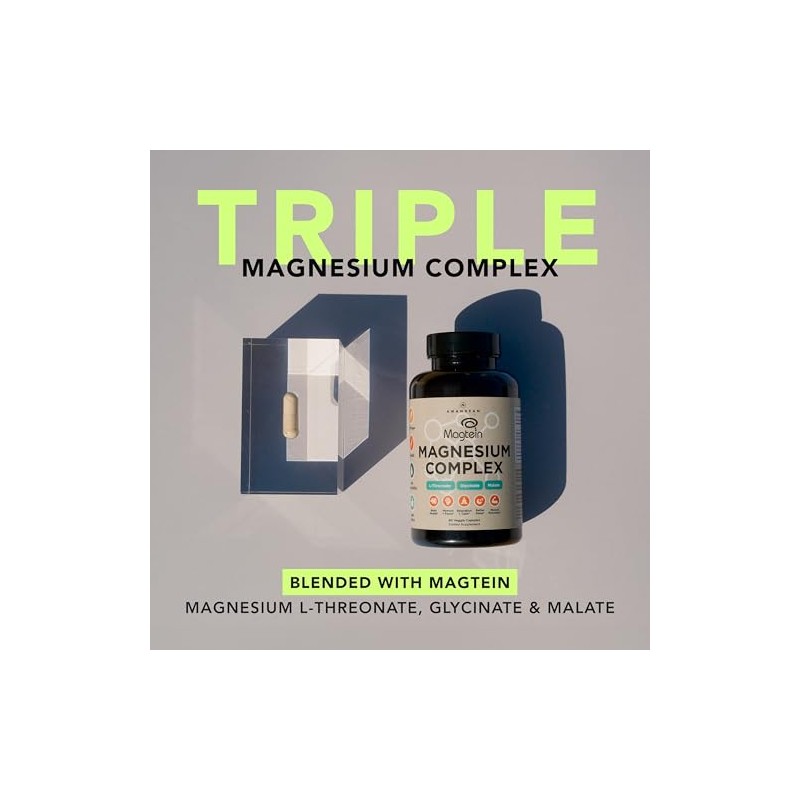 Amandean Magnesium Threonate Complex Glycinate Malate Supplement Veggie Capsules High