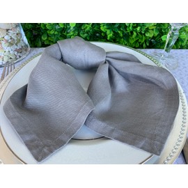 Eight Owls Linen Napkins – 100% Pure Stonewashed Linen Cloth Napkins – Mitered Corners - Size 45 cm x 45 cm – Set of 4 (Medium Grey)