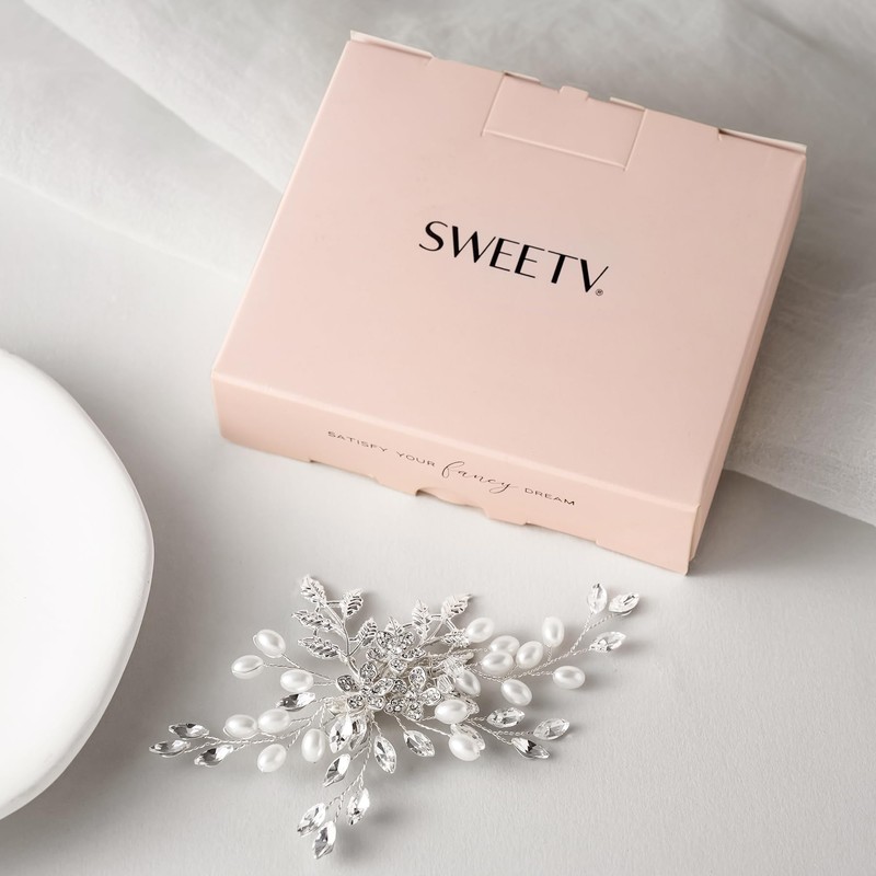 SWEETV Rhinestone Wedding Hair Comb Crystal Hair Pieces Bridal Side