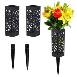 4PCS Grave Flower Holders, Grave Vases with Spike, Memorial Cemetery Floral Holder for Lawn Headstone Gravestone Outdoor Flower Marker Ground Outdoor(Black)