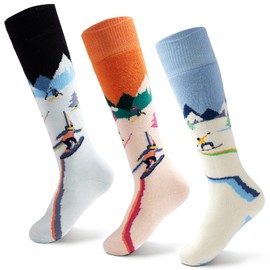 Boys Ski Socks Kids Winter Warm Snowboarding Socks Thick Thermal Skating Snow Socks for Boys Girls Alpine Ski 3 Pack 6-8 Years