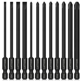 12 Piece Slotted Phillips Screwdriver Bit Set, LATTOOK 1/4 Inch Hex Shank S2 Steel Magnetic Slotted Phillips Driver Bit Set, 4 Inch Long Drill Bits, SL3, SL4, SL5, SL6, PH1, PH2, PH3