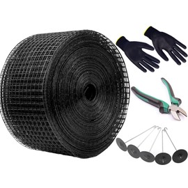 FUTRPOW Solar Panel Bird Guard,6inx150ft Critter Guard for Solar Panels,Black PVC Coated Galvanized Solar Panel Mesh,Solar Panel Bird Guard Mesh,Critter Guard with 100pcs Clips,Cutting Plier,Gloves