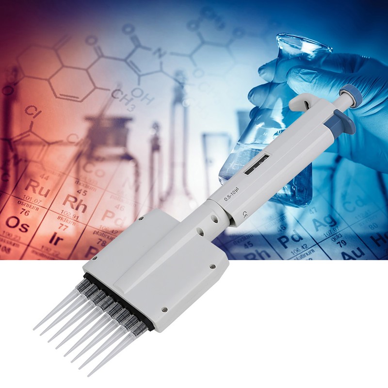 8-Channel Vraiable Volume Manual Adjustable Pipettor Pipet Laboratory Tool 0.5-10μl