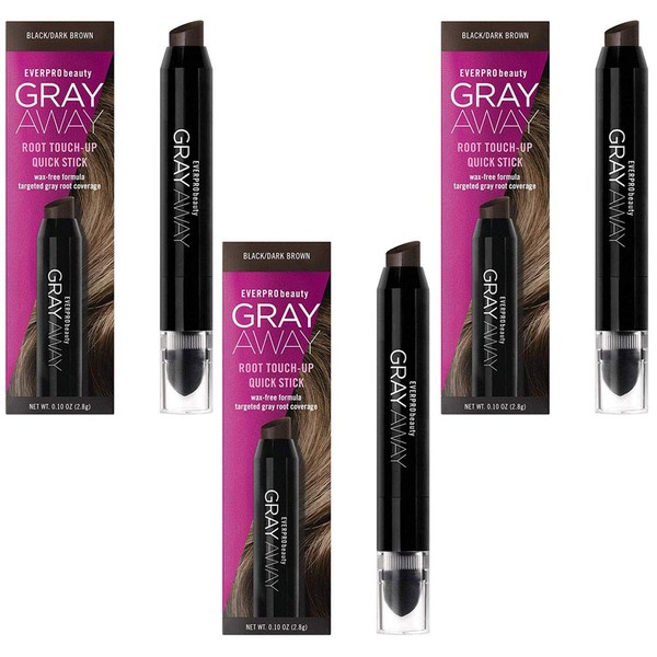 Everpro Gray Away Root Touchup Quick Stick negro/marrón oscuro 0.10 onzas (3 ml) (paquete de 3)