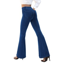 COPYLEAF Bell Bottom Jeans for Women Trendy High Waisted Crossover Stretchy Jeans Flare Leggings with Pockets Y2k Jeggings Medium Wash