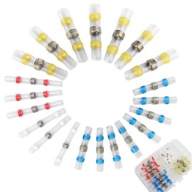 Bestgle Waterproof Crimp Sleeves, 50 Pieces 4 Sizes, Heat Shrink Tubing, Transparent Terminals, Waterproof Solder Sleeve, Waterproof Solder Sleeve, Solder Sleeve, Insulated Crimp Terminal, Waterproof, Wire Connector, Heat Shrink Butt Connector, Storage Case Included