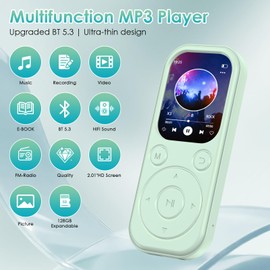 Olycism 64 GB MP3 Player mit Bluetooth 5.3 tragbarer Musik-Player mit HiFi-Klangqualität und FM-Radio Bluetooth MP3 Player 300 mAh Akkukapazität, geeignet für Sport, Reisen, Alltag grün