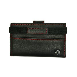 Pacer Go Minimalist Credit Card Holder RFID Blocking Slim Front Pocket Wallet Genuine Leather (Black-red stitching-horizonal vertion-metal logo)