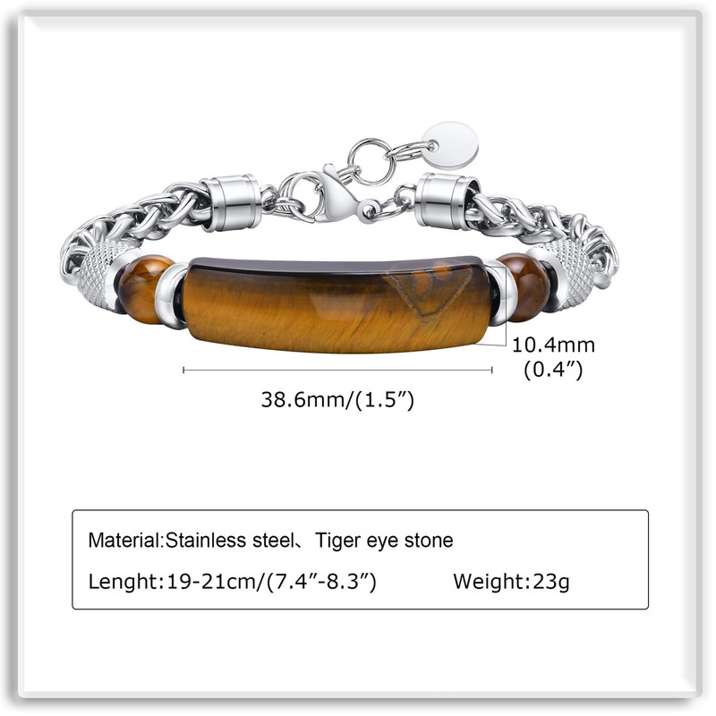 Xusamss Tiger Eye Stone Bar Link Bracelet for Men(Brown)