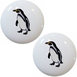 Set of 2 Penguin Ceramic Cabinet Drawer Pull Knobs