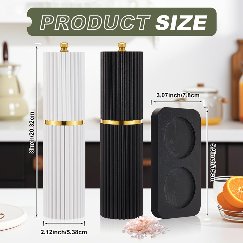 LOYIM Wooden Salt and Pepper Grinder Set 8" Refillable Wooden