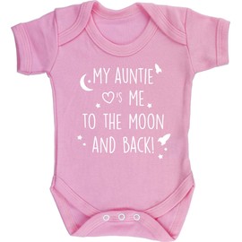 Hippowarehouse My Auntie Loves Me to The Moon and Back Baby Vest Bodysuit (Short Sleeve) Boys Girls Light Pink